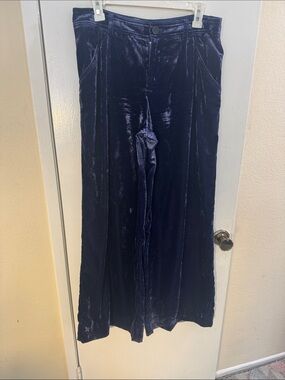 Anthropologie Velvet High-Rise Button Front Pants in Deep Blue